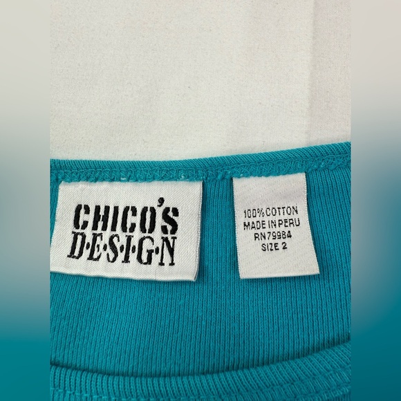 Chico's Design Turquoise Cotton Scoop Neck Cap Sleeve Tee Size Large - Picture 3 of 6